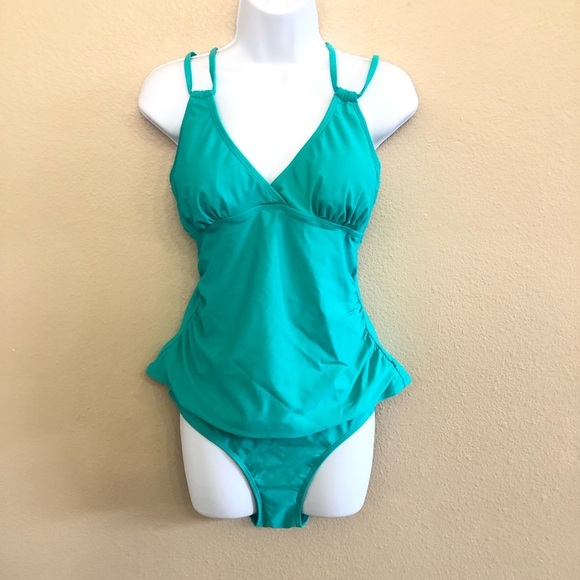 Cupshe Ruching Strappy Tankini & Mid Rise Hipster Bikini Two Piece Set Size L - Picture 1 of 14